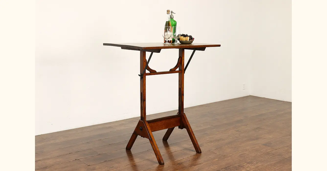 Farmhouse Industrial Drafting Drawing Desk, Wine & Cheese Island or Table